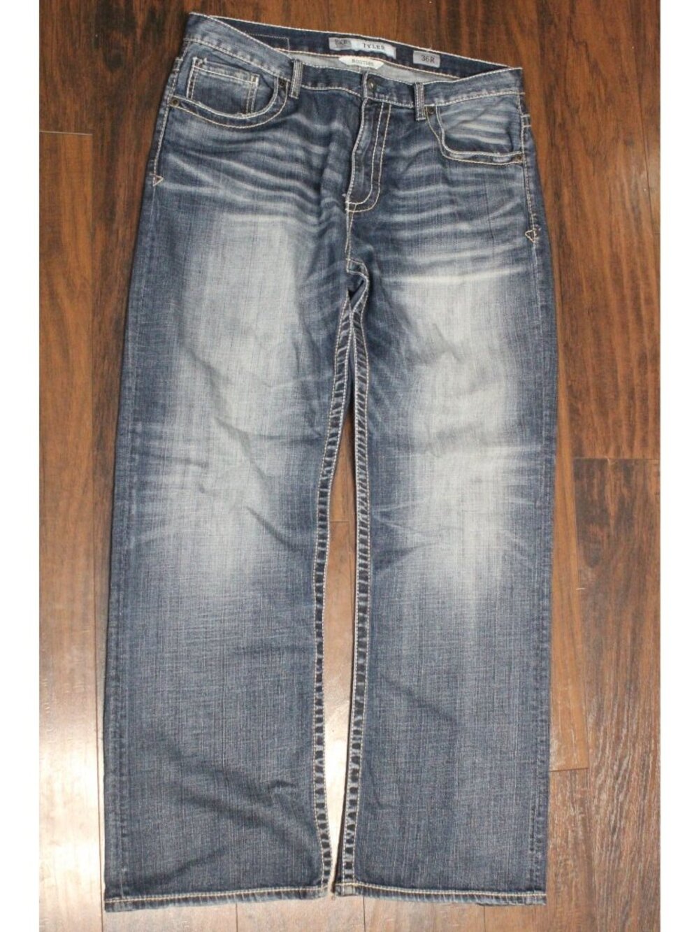 BKE Tyler Bootleg Jeans 36R Distressed Dark Wash Denim Mens Casual Wear